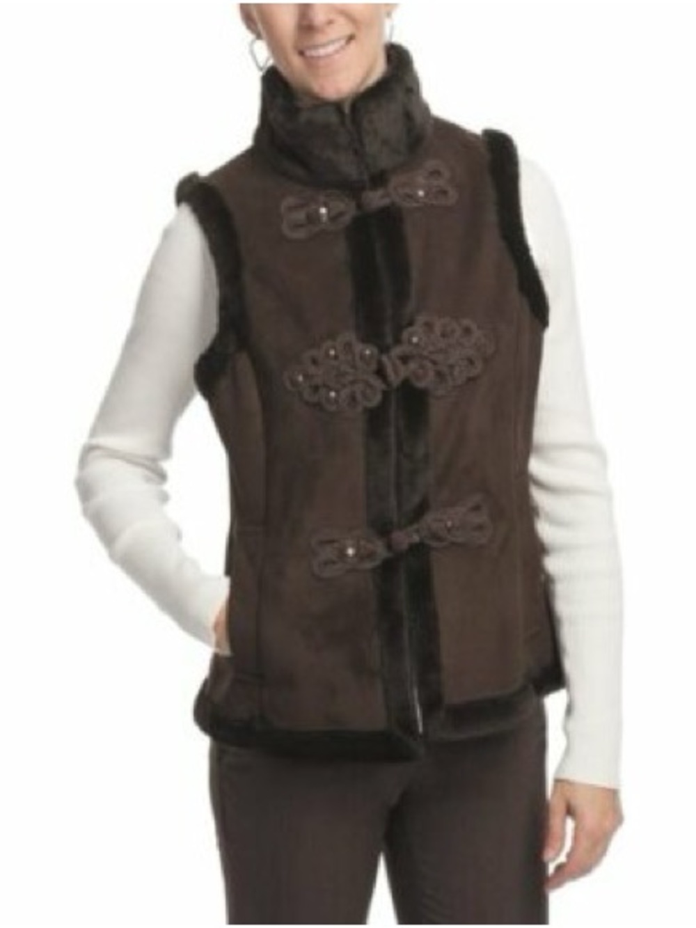 Women's LNR Brown Faux Suede Vest with Furry Lining